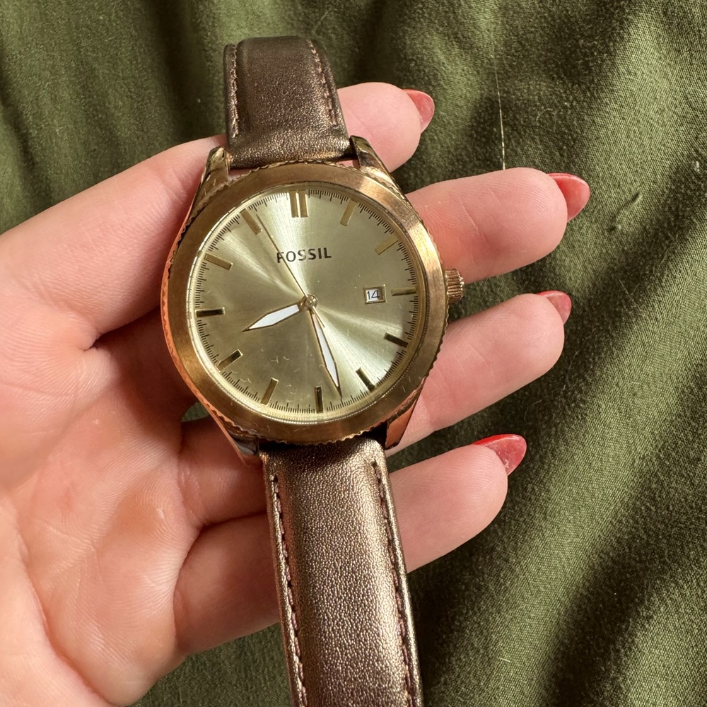 Gold and chocolate silk watch lightly used needs new battery